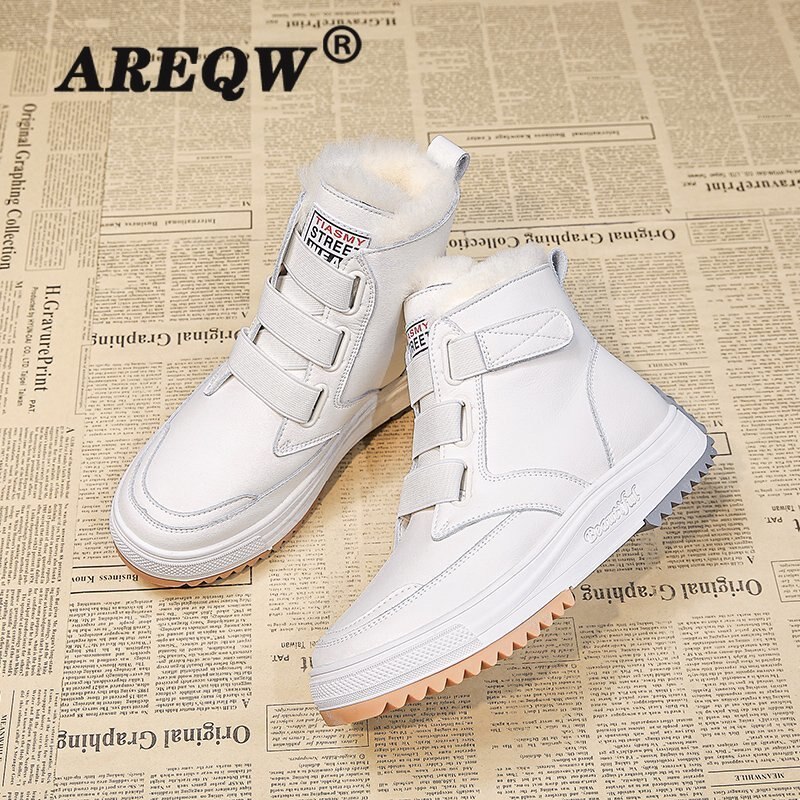 Winter Women Ankle Boots Heels High Top Wedge Boots Warm Platform Leather Sneakers Lace Up Boots for Woman