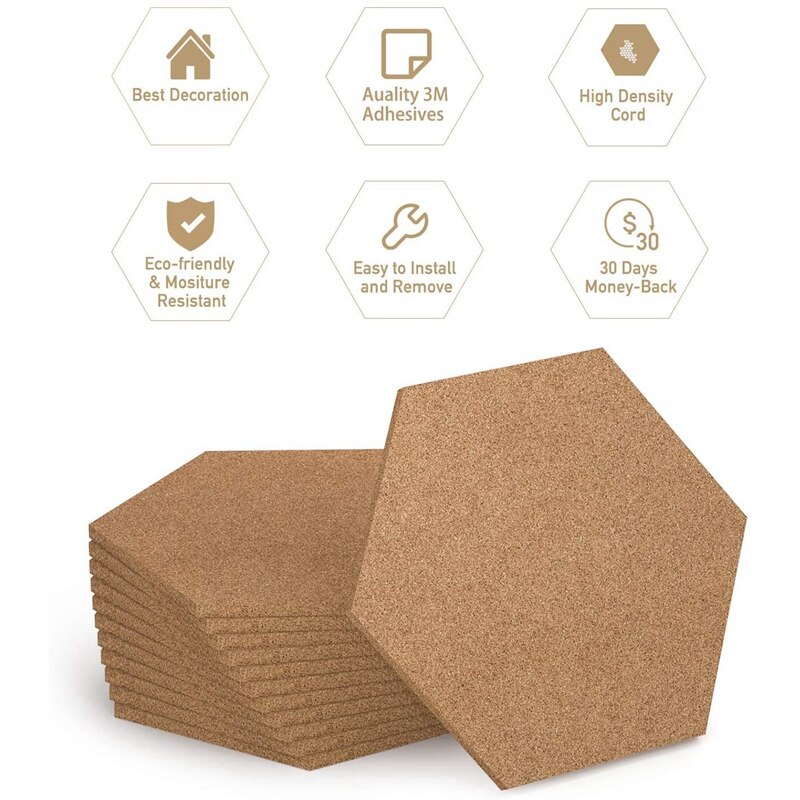 8Pcs Hexagon Zelfklevende Kurk Tegels Met 50 Push Pins Voor Muur Bulletin Boards Foto 'S Office Memo En Thuis decor