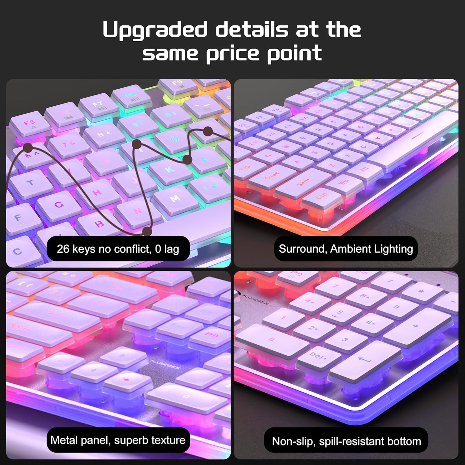 MageGee Gaming Keyboard and Mouse 104 Keys RGB 6 Speed Mouse Combo Pudding Keycaps Silent Computer Keyboard PC Laptop Mac Office
