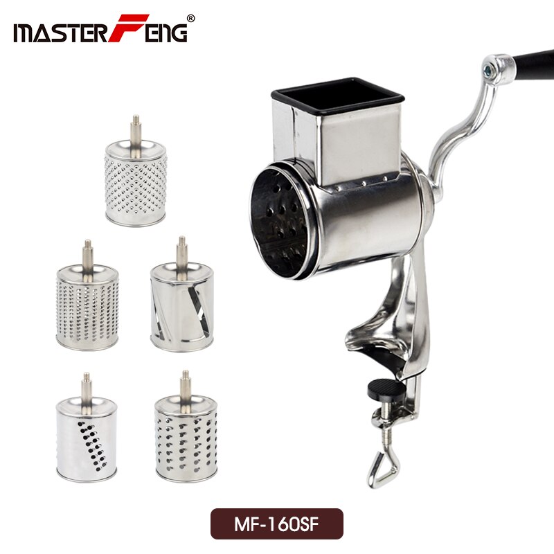 Stainless Steel Cheese Grater Rotary Chopper 5 Blades Included Kitchen Vegetable Shredder Salad Slicer, Multi-Use