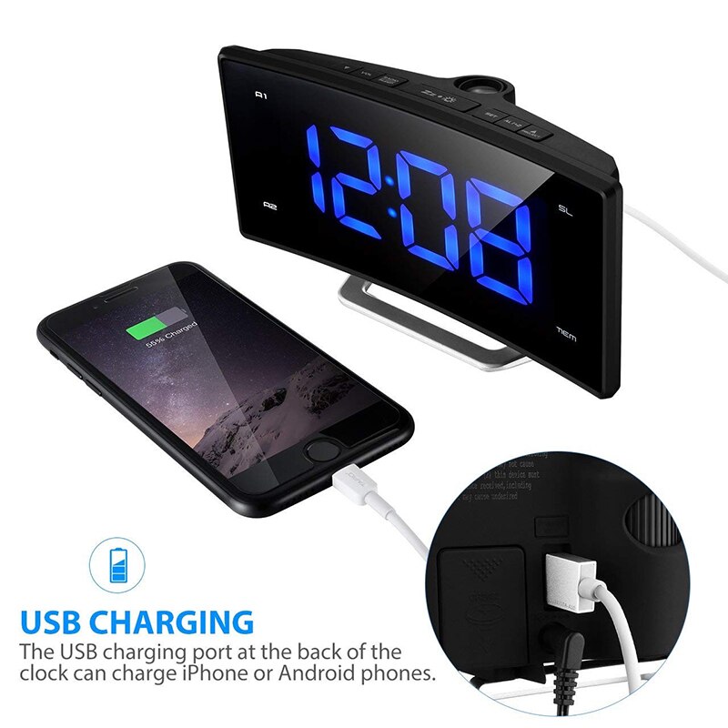 Spiegel Fm Radio Wekker Led Digitale Elektronische Tafel Projector Klok Bureau Nixie Projectie Wekker Met Tijd Projectie