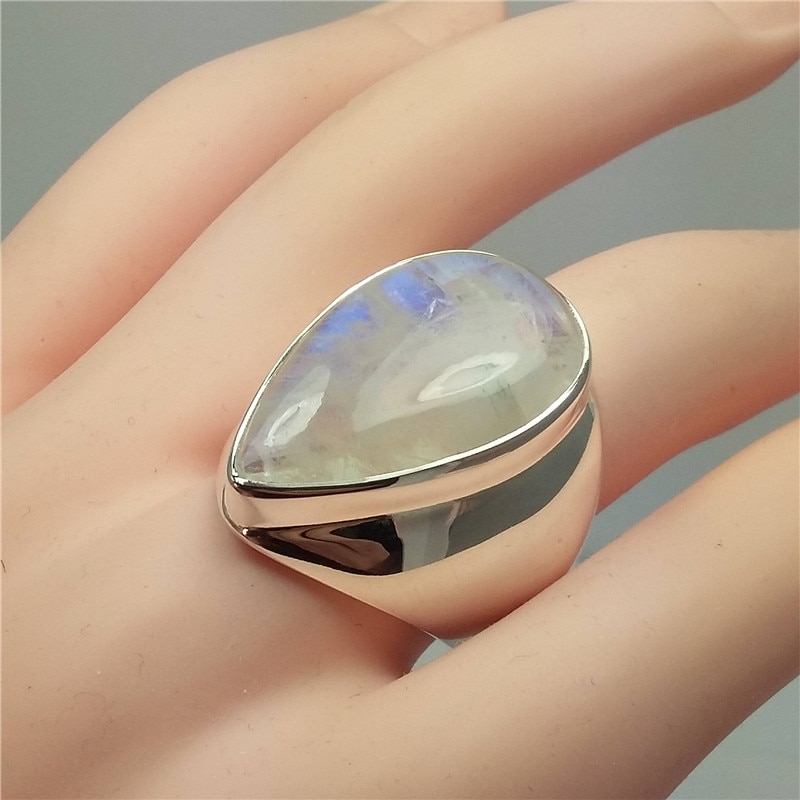 Vintage Moon Stone Ringen Voor Vrouwen Mode Grote Ring Dames Zilveren Sieraden Vinger Ringen Vrouwen Party Engagement Ring Vrouwelijke