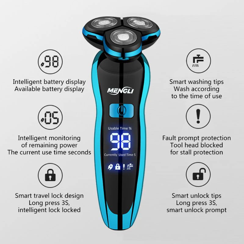 ZOZEN-Afeitadora eléctrica para hombres, máquina de afeitar para cortar el pelo corporal, cortadora de barba rotativa, 100% resistente al agua