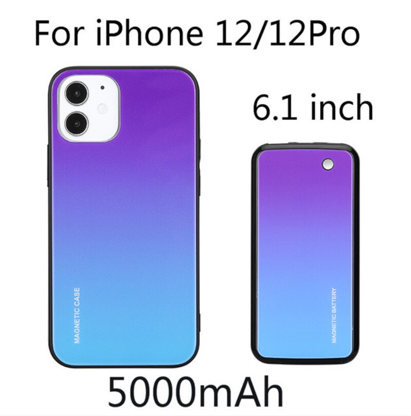 Draadloos Opladen Batterij Case Voor Iphone 12 Pro Max Power Bank Case Magnetische Opladen Case Voor Iphone 12 Mini Batterij cover: Blue For 12 12 Pro