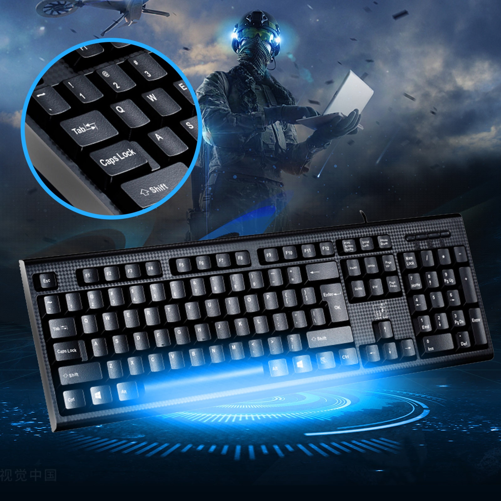 Q9 Cable USB Computer Game Waterproof Single Keyboard Single Backlight Mechanical Green Shaft Game Keyboard Ergonomic For PC La