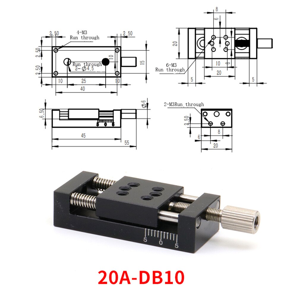 X single axis displacement table 20A-DB10 Manual Linear Stage Translation Displacement Platform Station 20x20mm Platform Size