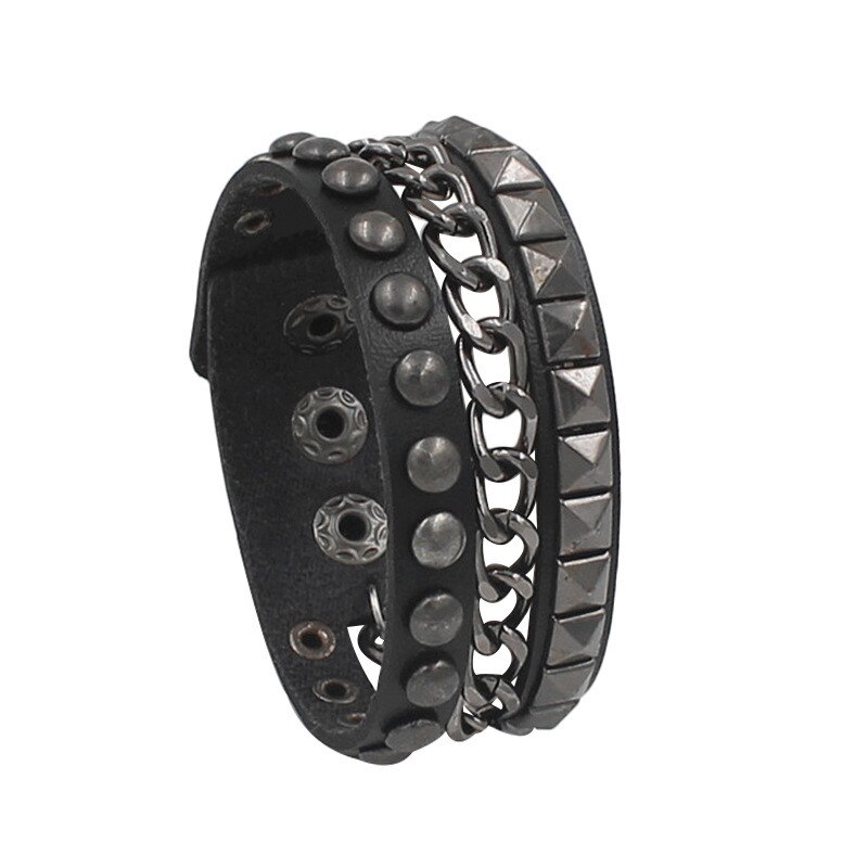 Nuovo Punk Men Square Donne Rivet Studded Largo Del Polsino di Cuoio Dell'unità di elaborazione Della Catena Del Braccialetto di Gioelleria Raffinata E Alla Moda Vintage Braccialetti Del Braccialetto