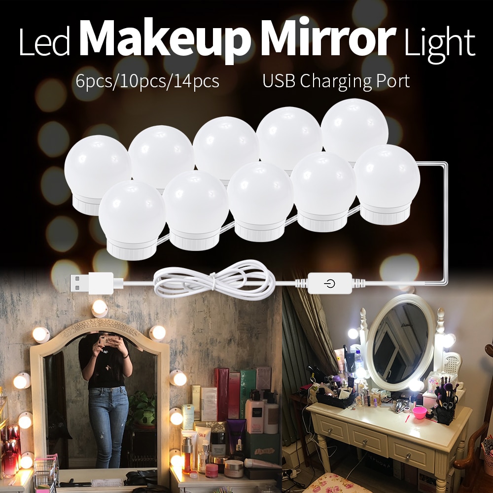 Led Make-Up Spiegel Lampen Usb Hollywood Make Up Lamp Vanity Lights Badkamer Kaptafel Verlichting Dimbare Led Wandlamp