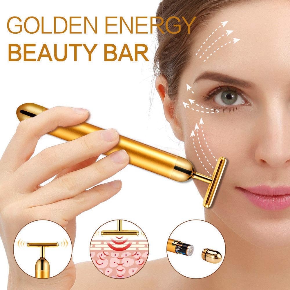 Appareil de soins de beauté multifonction, rouleau de anciers de massage facial 24k, barre d'énergie dorée 3D, masseur vibrant pour outil de beauté