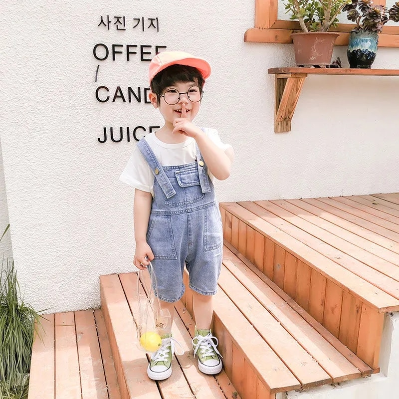 Mono de bebé novedad de verano niño niños suelto Casual mono Denim 2-7 Y los niños bolsillo Suspender pantalones cortos niños Mono corto