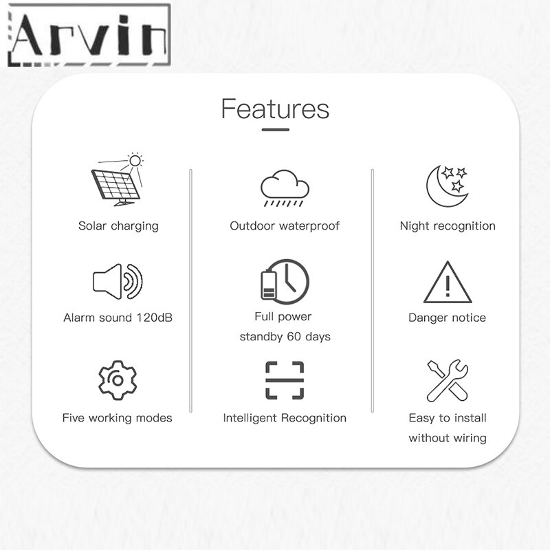 Infrared Alarm Solar Indoor and Outdoor Infrared Alarm 120dB Solar Energy Wireless Remote Control For Your Home Security System