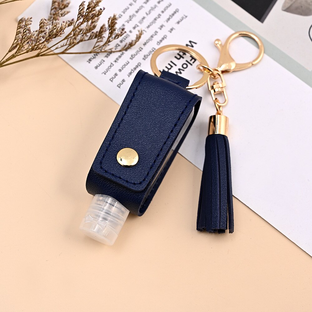Mini bouteille de Gel hydroalcoolique Portable 30ml, étui de désinfectant pour les mains, étui en cuir, porte-clés de santé: Dark blue
