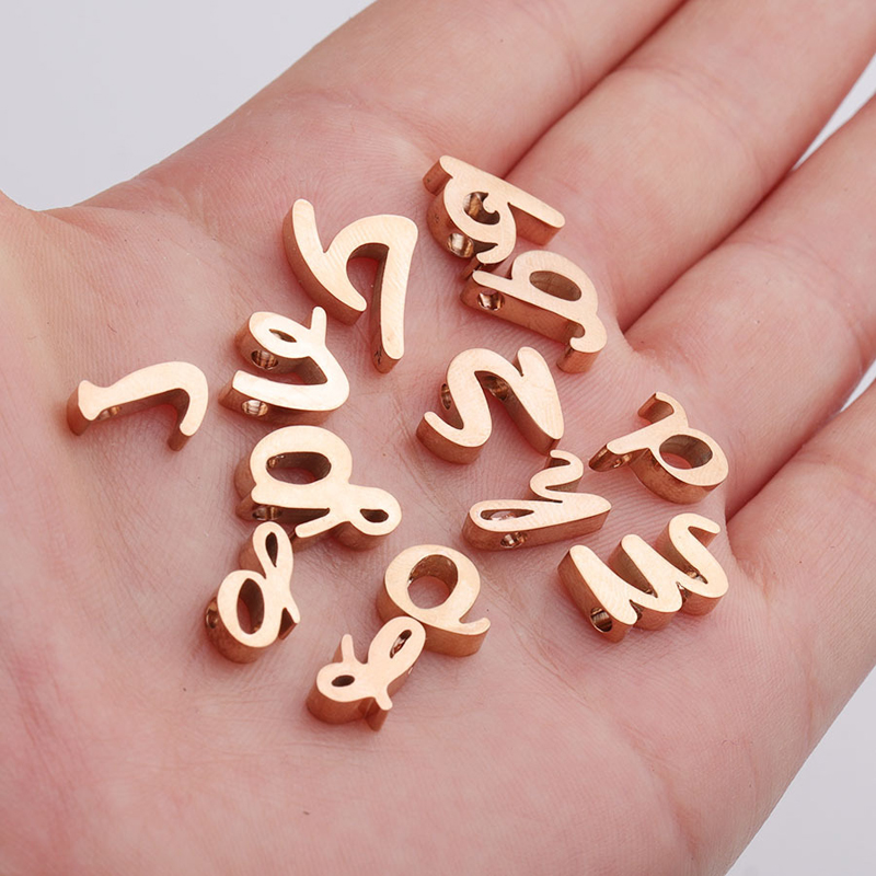10Pcs Mirror Polished Alphabet Charm Silver Gold Rose Gold Plated Stainless Steel A-Z Lower Case Letter Pendant Can Mix Letters: Rose Gold
