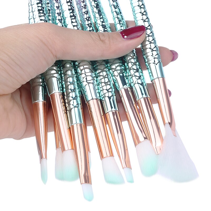 10pcs/lot Makeup Brushes Tool Cosmetics Kit Set Of Brush Mermaid Highlighter Foundation Face Eyeshadow Lip Artist