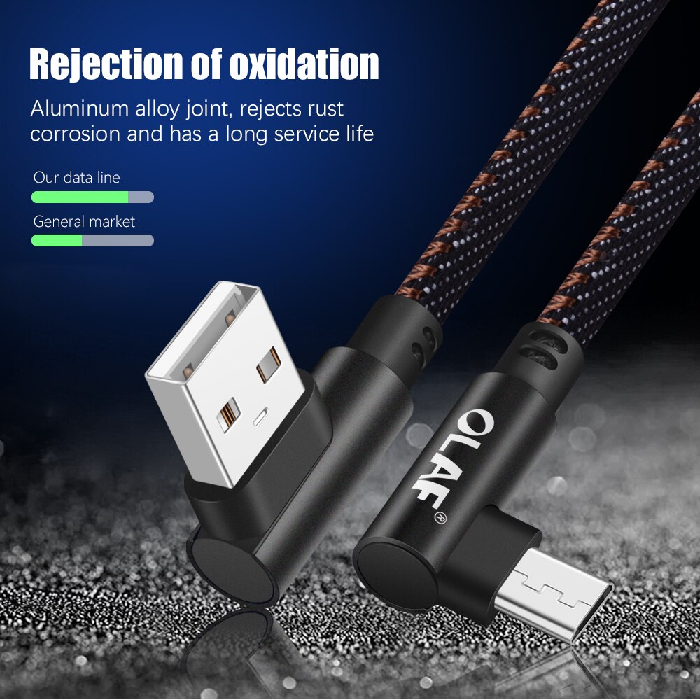 OLAF 90 Graden Micro USB Kabel 5 V 2.4A Snel Opladen Data Cord Microusb Kabel Voor Samsung Xiaomi Android Mobiele telefoon Kabels