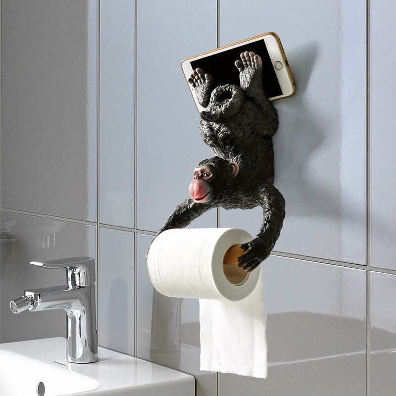 Gibbon Statue Wand Dekoration Wc Tissue Halter Loo Ledge Schwarz Affe skulptur figuren Hängen Rolle Tissue halter