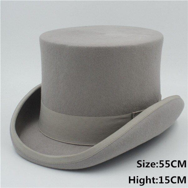 5 farve top hat 15cm 4 størrelse uld kvinder mænd top fedora hat tryllekunstner kaffe steampunk cosplay punk fest kasketter: Lysegrå 55cm