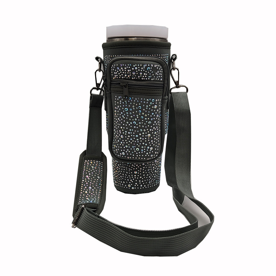 Portable Car Insulation Water Bottle Tote Bag with Phone Bag Suitable for Stanley 40oz Ice Cup Cover Water Bottle Holder Bag: Dark Khaki