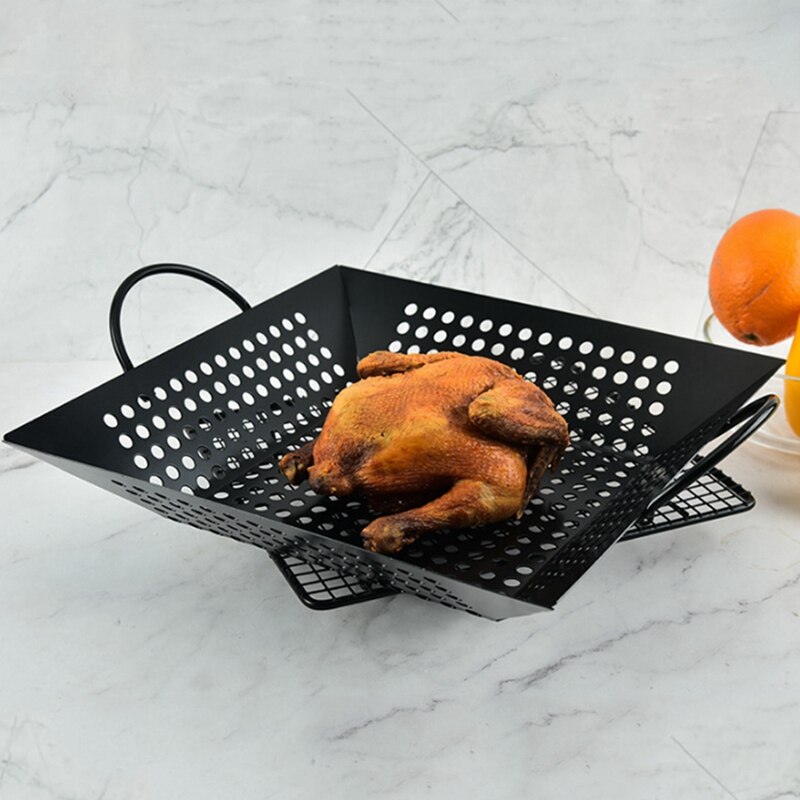 Carbon Steel Square Barbecue Grill Basket Meats Grilling BBQ Basket With Handles Outdoor Barbecue Tool Accessories