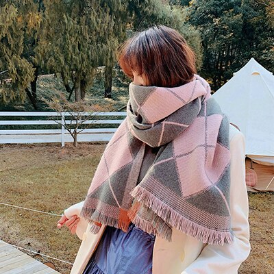 Høst og vinter fargerik stor rutete vakker søt skjerf varm utendørs trend nydelig dusksjal: Rosa