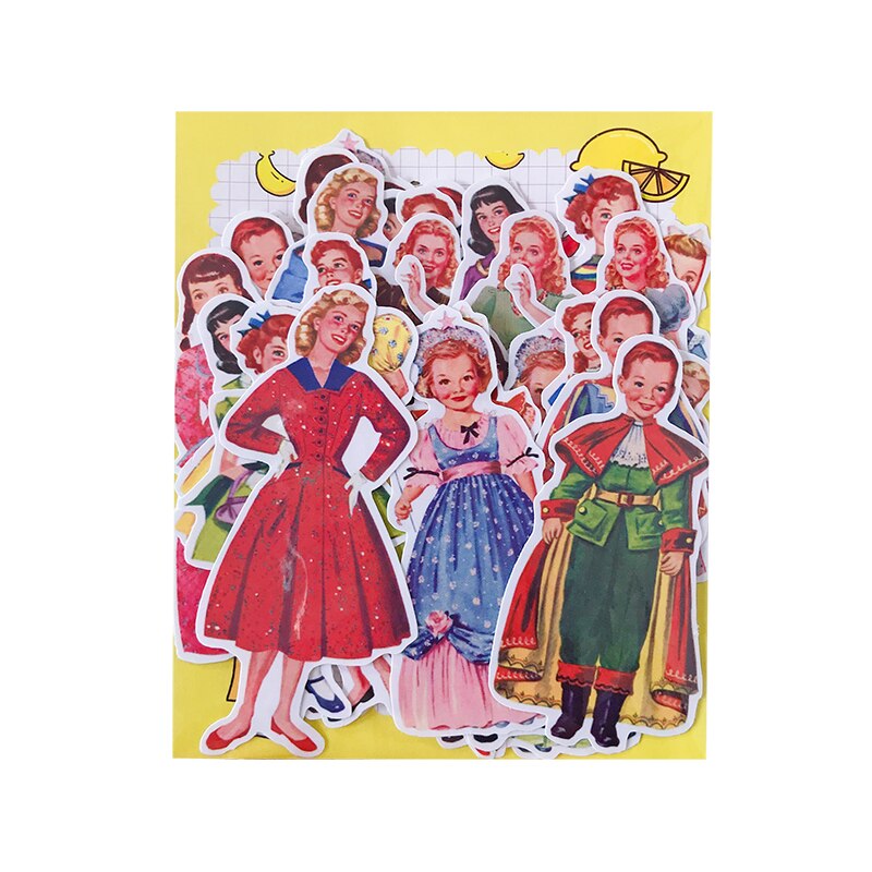 36 pcs Retro paper doll cute girl boy princess stickers for Home decor on laptop decal fridge skateboard doodle toy sticker