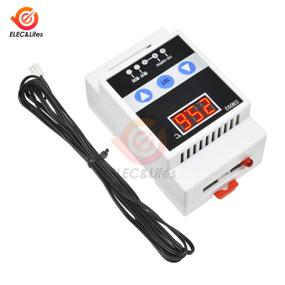 Ac 90-250V Geleiderail Temperatuur Tester Led Digitale Thermostaat Thermoregulator Cooler Heater Temperatuur Controller Sensor 220V