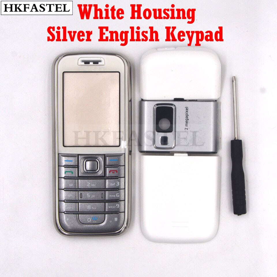 Hkfastel Voor Nokia 6233 Full Complete Mobiele Telefoon Behuizing Cover Case + Engels/Russisch Toetsenbord + met Tracking: Silver English key