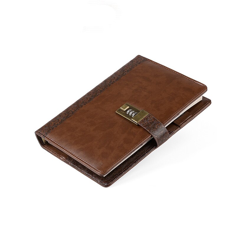 Diary A5 Binder Notebook with Lock Spiral Journal Rings Notepad Sketchbook Line Agenda Planner Stationery Organizer Note Book: Brown