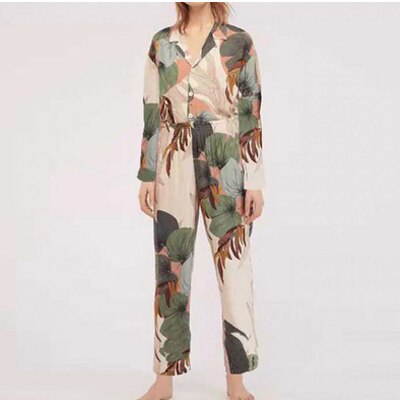 Spring Women Home Clothes Pajama Comfortable Silk Thin Short Sleeve Sleepwear Suit Female Homewear Printed Short Sleeve Pants: full / M