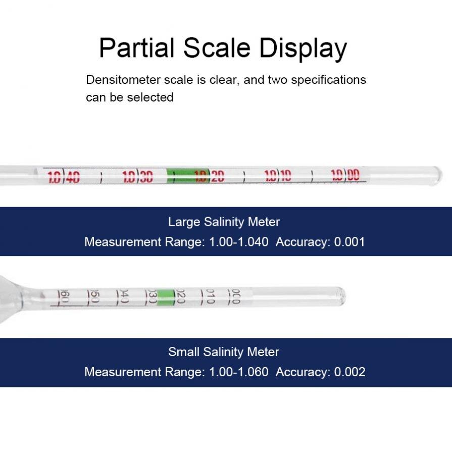 Salinity Meter Tester Seawater Densimeter Seawater Hydrometer with Thermometer Fishbowl Aquarium Density Meter 1.000-1.060