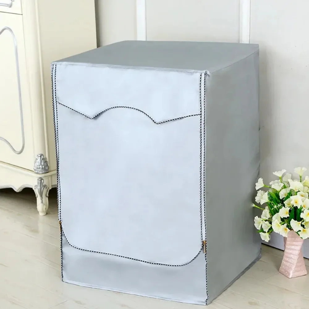 Washing Machine Cover Polyester Fibre Waterproof Front Load Laundry Dryer Cover Sunscreen Laundry Silver Coating Dustproof Cover