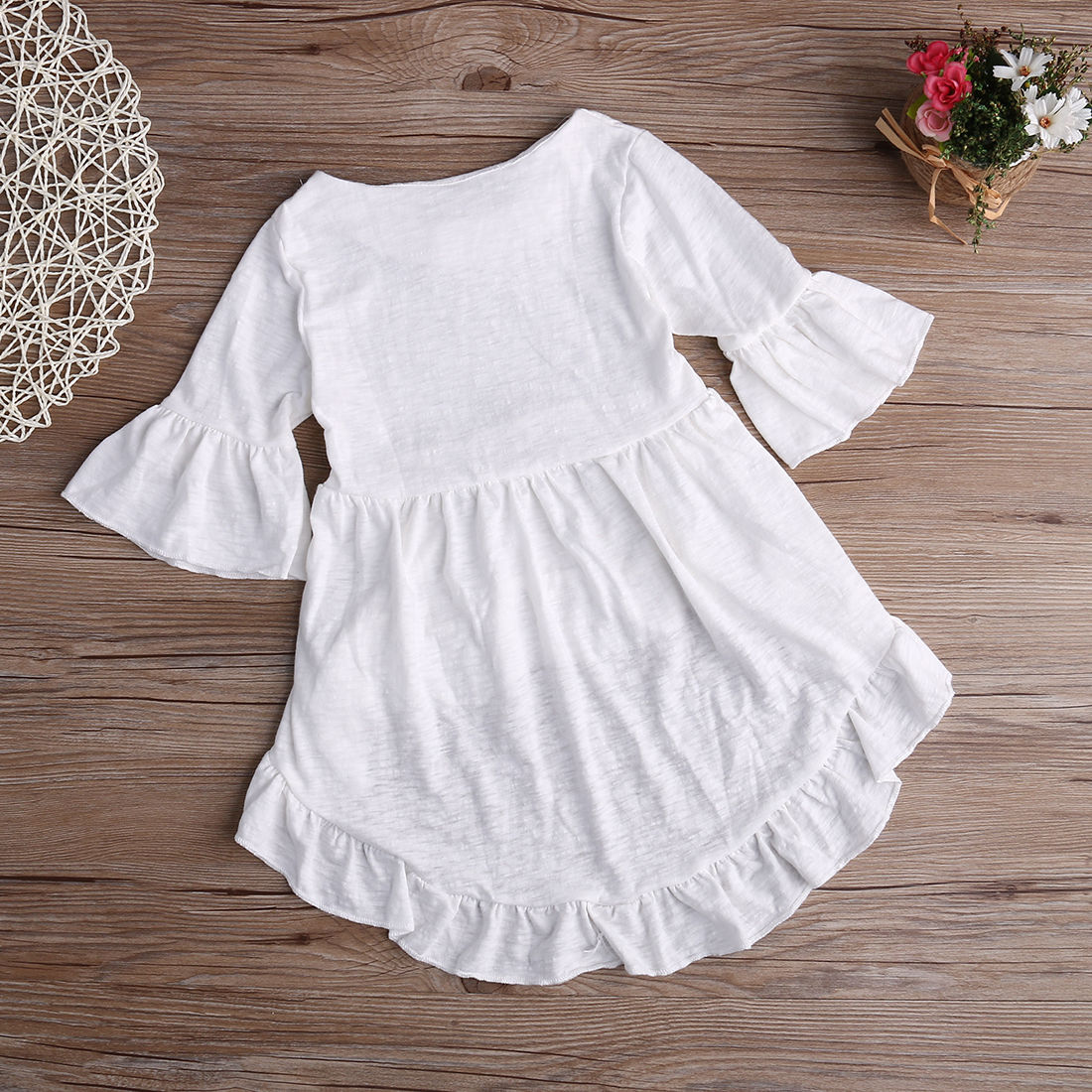 Ragazze Dei Vestiti di Colore Solido Top Camicette Del Bambino Delle Ragazze Bianco Magliette E Camicette Increspato di Cotone Abiti Magliette E Camicette Vestiti