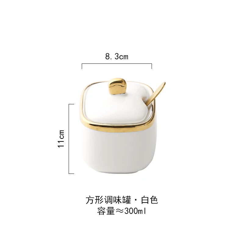 Ceramic Seasoning Jar with Spoon Kitchen Seasoning Storage Box Salt and Pepper Jar Household Storage Jar Ceramic Box Bottle: Pink