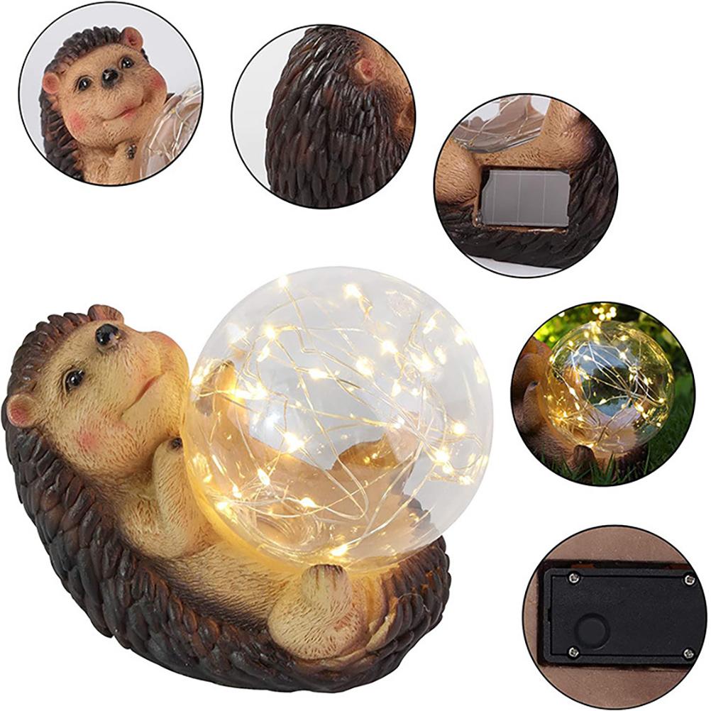 Solar Hedgehog Garden Statue Resin Animals Figurines Yard Art for Patio Backyard Lawn Decoration