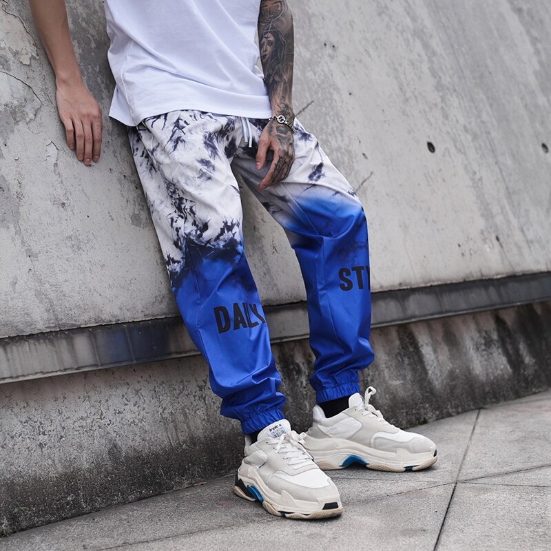 Hip hop joggerbukser mænd gradient farve streetwear harajuku print joggingbukser forår sommer tynde bløde haremsbukser herre