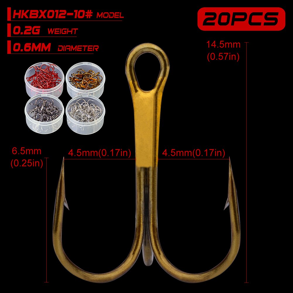 20pcs/Box Fishing Hook 2/4/6/8/10# Triple Fishhook High Carbon Steel Antirust Treble Hooks Carp Catfish Anzol Peche Tackle