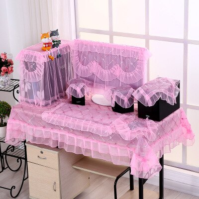 3 Pcs Protective Cover Sets Desktop Computer Cover Lace Dust Covers Computer Tablecloth Household Supplies: 24-27inch pink