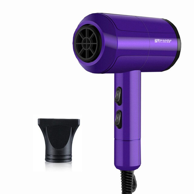 Powerful Hair Dryer Negative Ion Blow Dryer Household Salon Electric Hairdryer /Cold Wind With Collecting Nozzle: Purple-2 in 1 / us