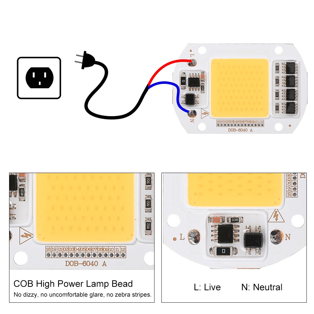 Warm White High Power COB LED Light Chip with Lens Integration Lamp Kit Set for Flood Project Light Aquarium Fish Tank 50W