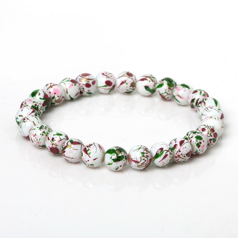 1pc/ loten 8mm veelkleurige patronen glazen kralen armband voor vrouwen en mannen beste firend sieraden 19cm/- snarige: Wit groen multi