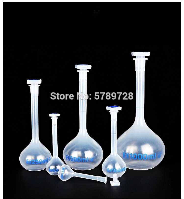25ml to 1000ml laboratorie langhalset klar hvid plastisk volumetrisk væske målekolbe ryste flaske høj temperatur resistent
