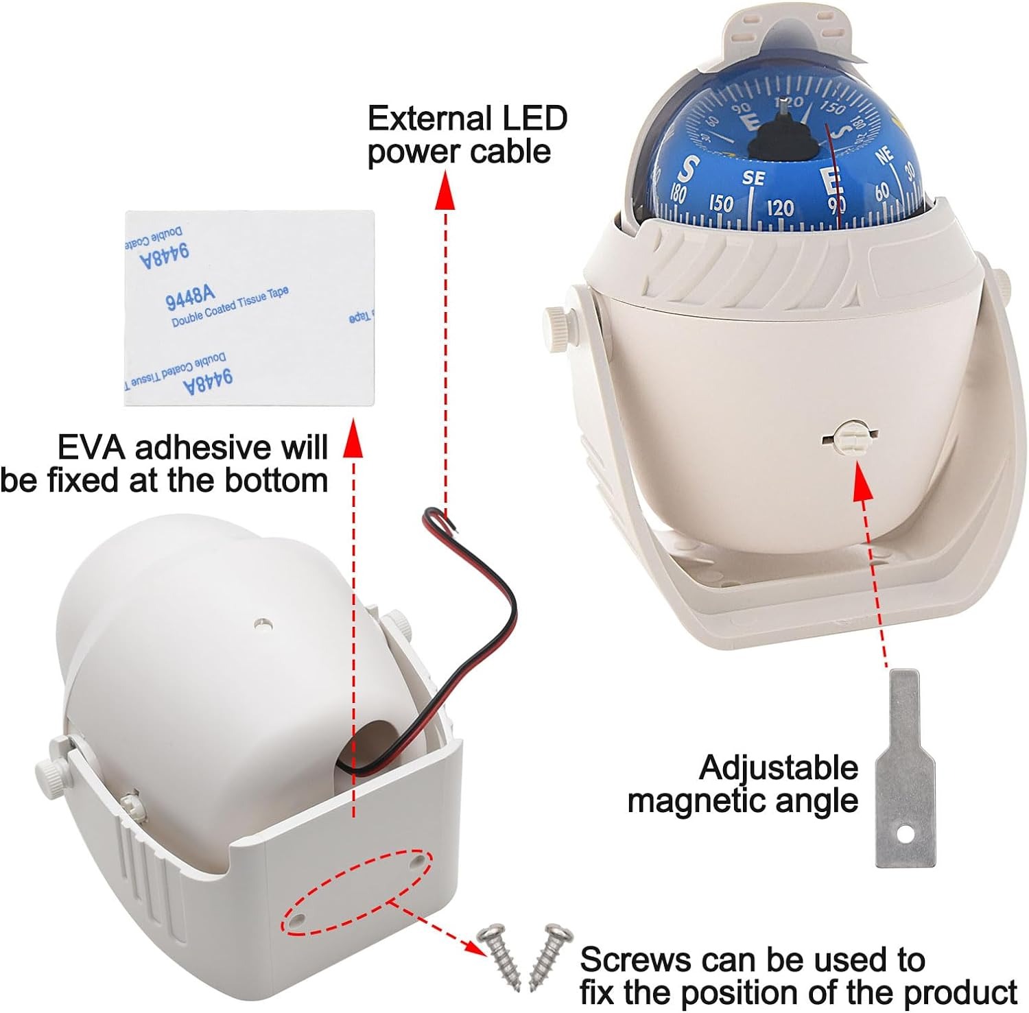 Navigatie Kompas Bal Met Magnetische Afwijking Hoek Aanpassing Voor Voertuigen & Schepen, Directionele Tool Voor Navigatie, Verkenning