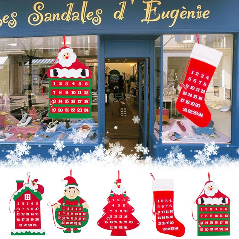 Jul adventskalender snögubbe jultomten tygkalender för fest öppen spis vägg fönsterhänge xmas hängande dekor