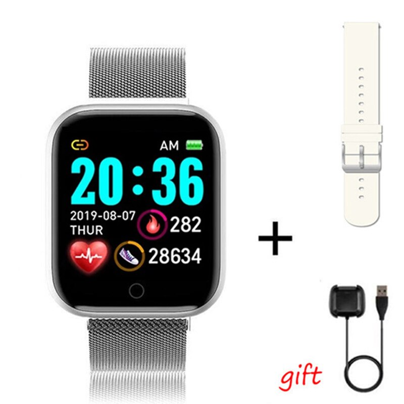 Smart Uhr P6 Frauen Blutdruck Monitor Fitness Tracker Sport Bluetooth Smartwatch D20 Pro Uhr für xiaomi apple PK i5: D20Pro Steel Silver