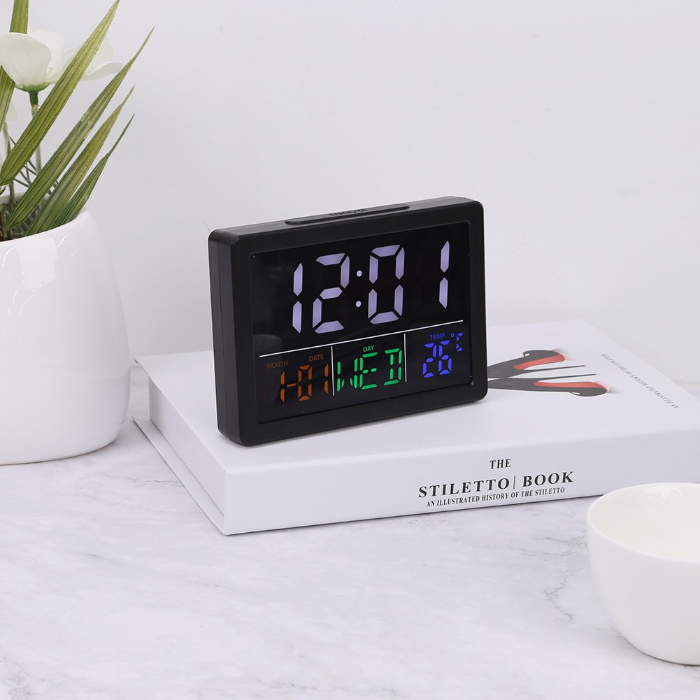 Silent Digital LED Alarm Clock Table Desk Temperature Humidity Meter Date Weather Station Screen Display Clock