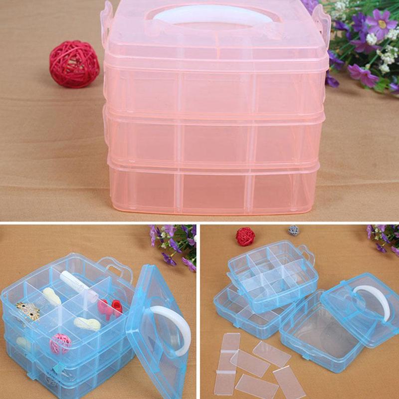 Caja de almacenamiento de cuentas de plástico transparente para joyería, contenedor de herramientas de bricolaje, organizador desmontable, 3 posiciones, 4 colores