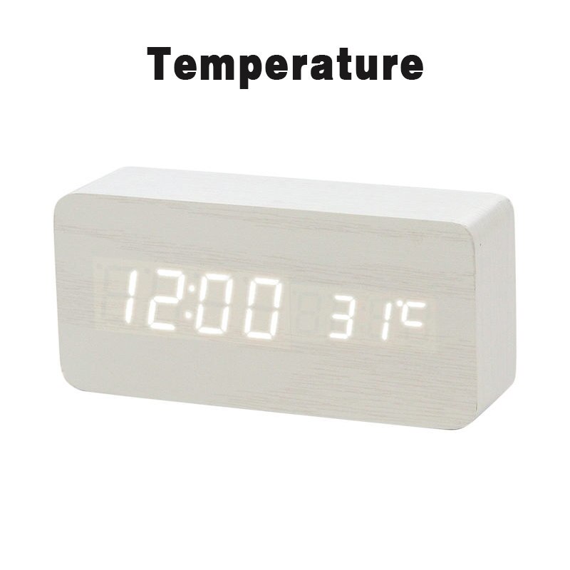 LED en bois réveil montre Table commande vocale numérique bois Despertador électronique bureau USB/AAA alimenté horloges Table horlog: L15
