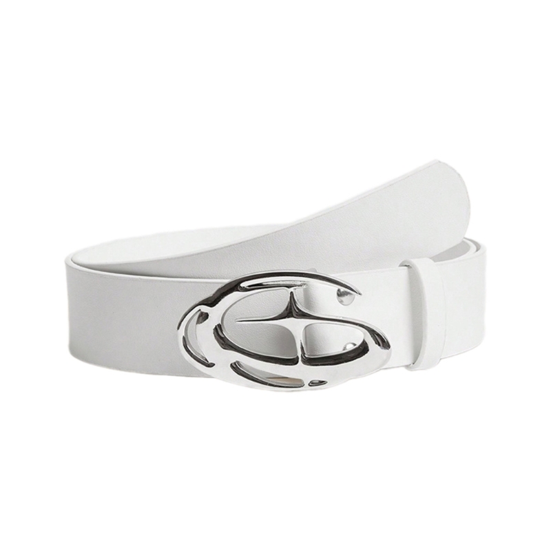 Corrente cintura fina simples fivela redonda para mulheres casual usar cinto decorativo cinto magro vestido jóias: Branco