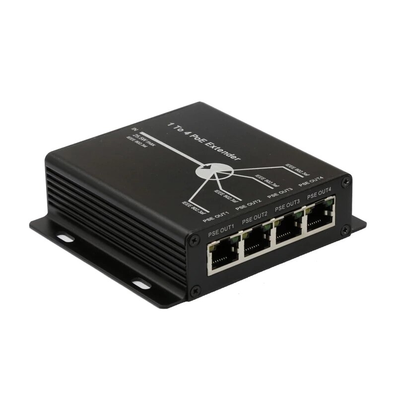 CCTV System POE Extender 1-Port 10/100M IEEE802.3at (power-in) To 4-Ports IEEE802.3af (power-out) for IP Camera Extend 100 meter