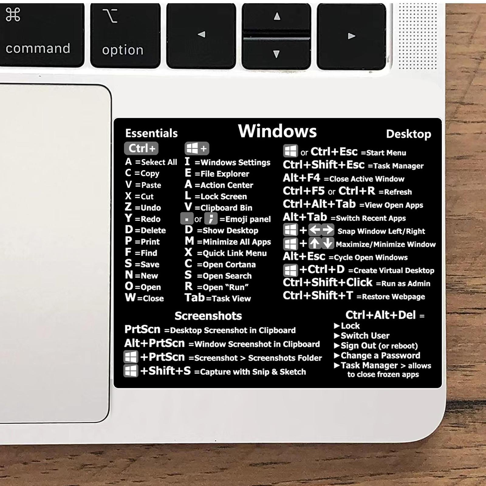 Autocollant de raccourci de clavier Hotkey pour PC Windows, adhésif de référence pour Apple MacPhotoshop Desktop pour Windows ou Word Excel